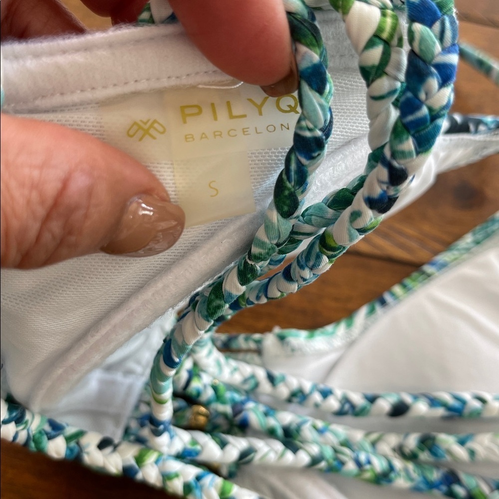 PilyQ 3 piece bikini set top bottom sheer cover up tropical leaf swimwear sz S - Picture 17 of 17